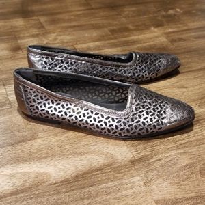 Nina Pewter Silver Metallic Lattice Leather Flats
